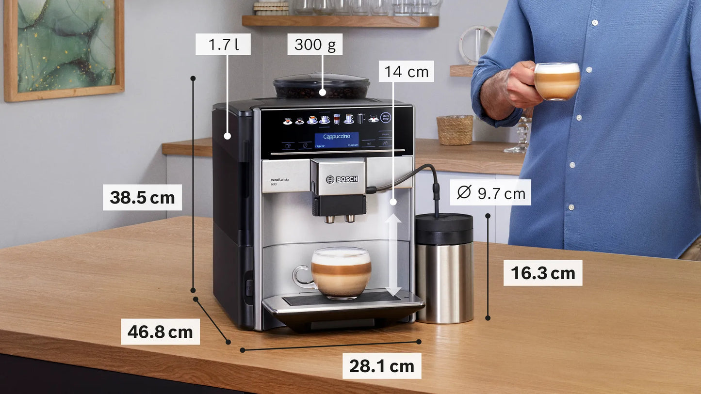 Bosch VeroBarista 600 Fully Automatic Espresso Machine | 12 Beverage Options, Insulated Milk Container | TIS65621IN
