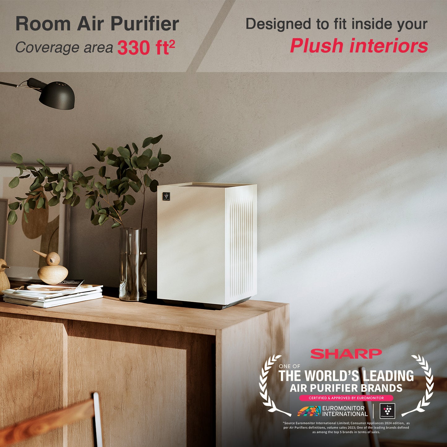 SHARP PureFit Air Purifier with Plasmacluster | Removes 99.97% Pollutants - Bacteria, Virus, Mold, VOCs | 4-Stage Filters | Japan Technology | 330 sq.ft. | FP‑S40M