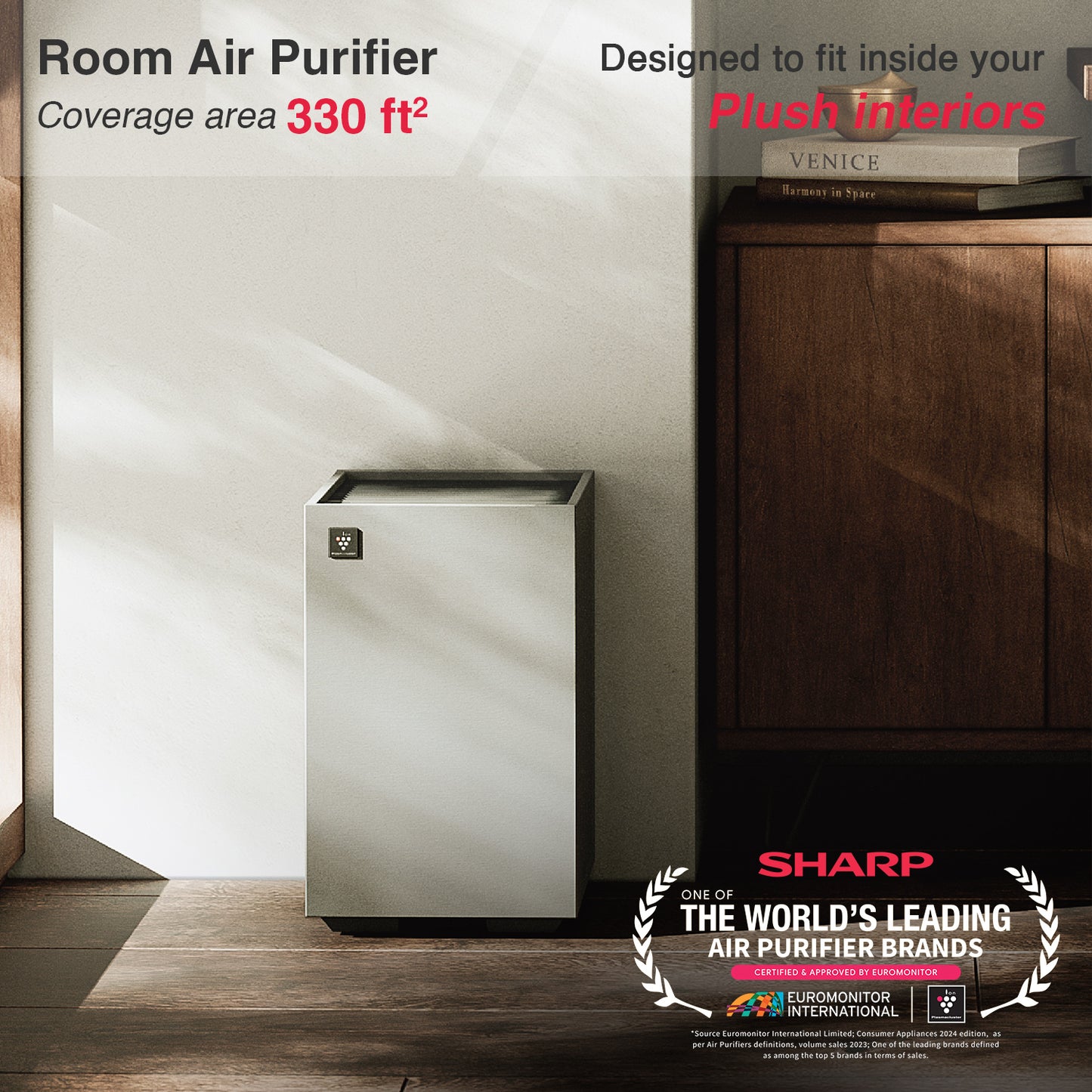 SHARP PureFit Air Purifier with Plasmacluster | Removes 99.97% Pollutants - Bacteria, Virus, Mold, VOCs | 4-Stage Filters | Japan Technology | 330 sq.f | FP‑S42M‑L