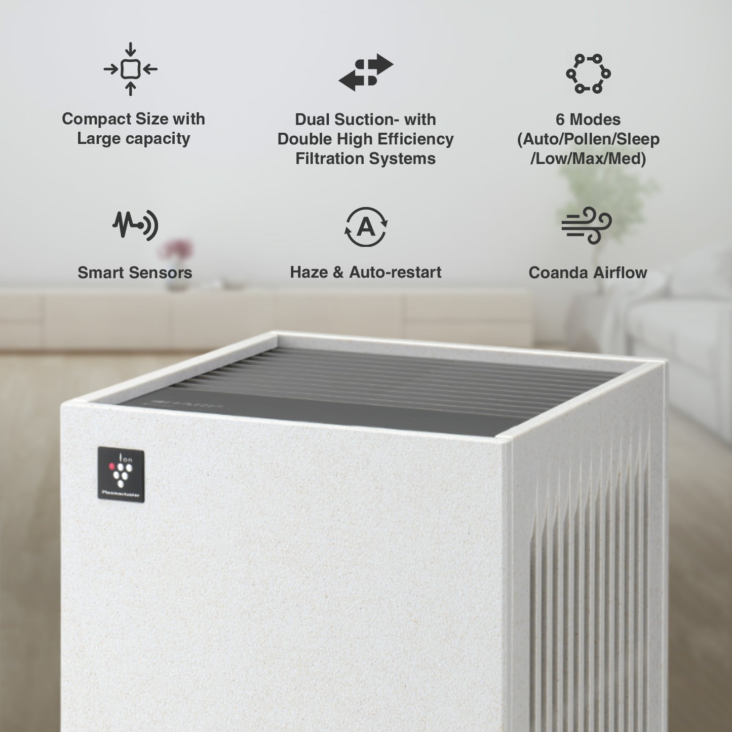SHARP PureFit Air Purifier with Plasmacluster | Removes 99.97% Pollutants - Bacteria, Virus, Mold, VOCs | 4-Stage Filters | Japan Technology | 330 sq.f | FP‑S42M‑L