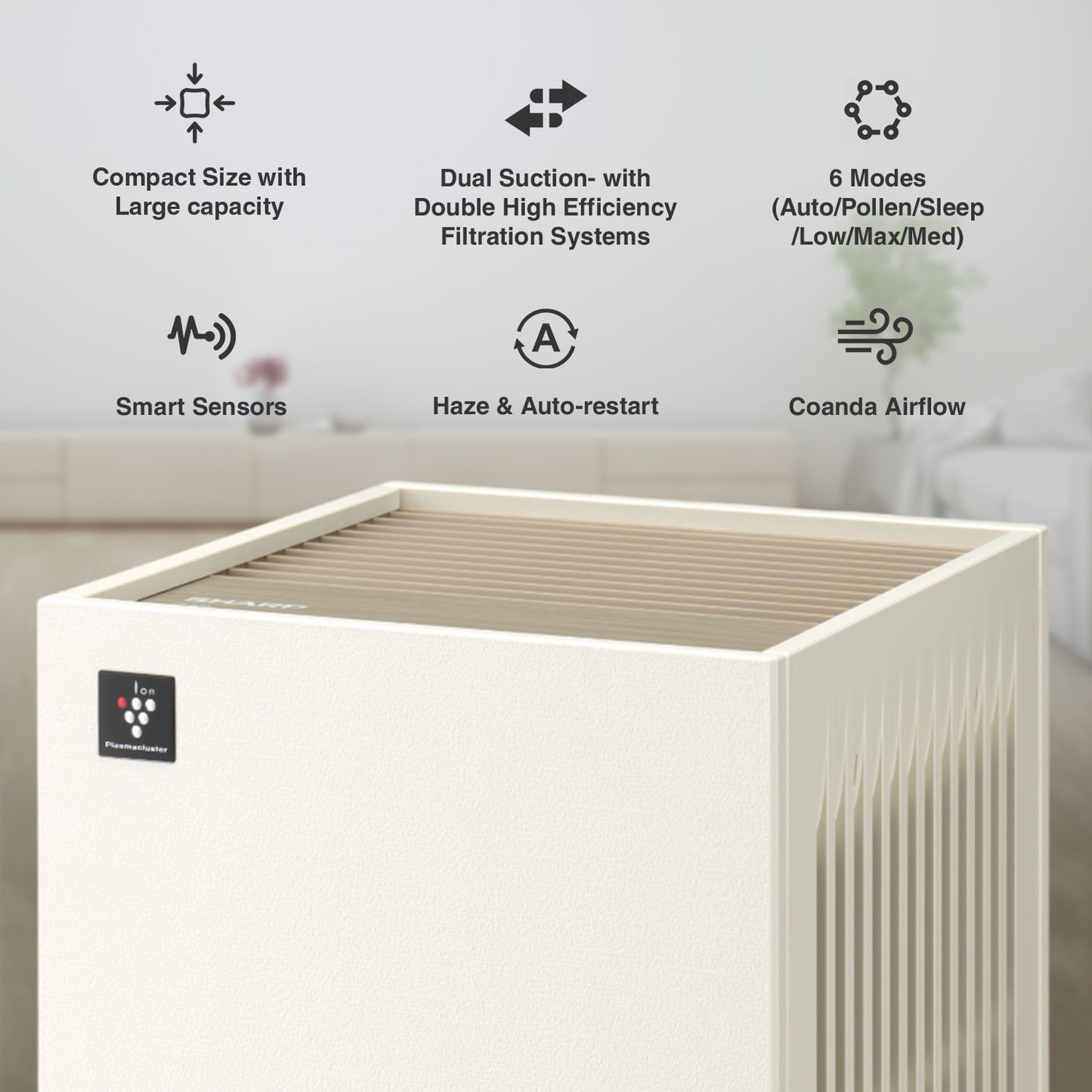 SHARP PureFit Air Purifier with Plasmacluster | Removes 99.97% Pollutants - Bacteria, Virus, Mold, VOCs | 4-Stage Filters | Japan Technology | 330 sq.ft. | FP‑S40M
