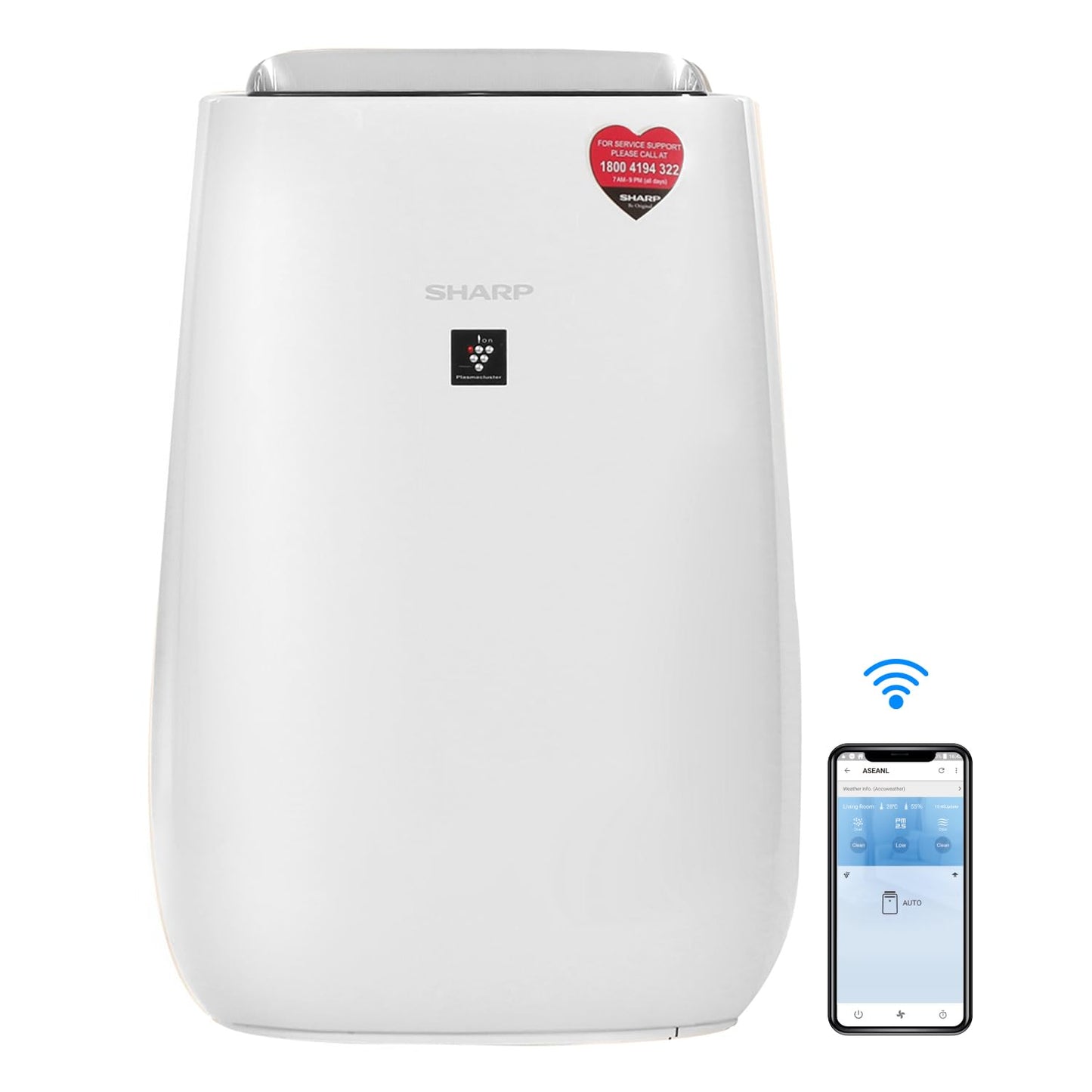 SHARP Air Purifier with Plasmacluster & WiFi | Removes 99.97% Pollutants - Bacteria, Virus, Mold, VOCs | PM2.5 Indicator | 4-Stage Filter | Japan Tech | 430 ft² | FP-J52M-W
