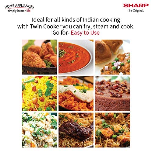 SHARP Electronic Twin Cooker | 5L Non-Stick Dual Pot Design | 12 Auto Cooking Modes | Japan Technology | KN-TC50VI-SL