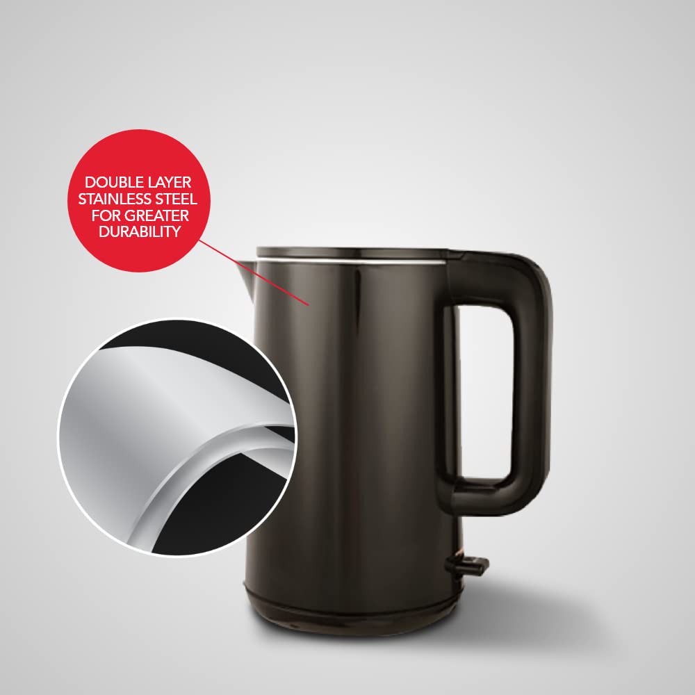SHARP 1.5 Liter Electric Kettle | Double Layered, Stainless Steel | 2200 Watts | EKJ-15DN-B