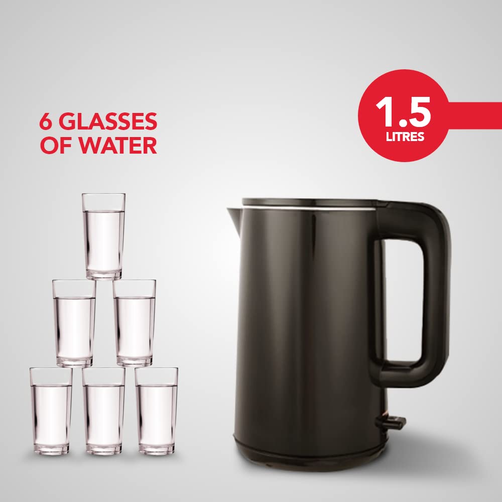SHARP 1.5 Liter Electric Kettle | Double Layered, Stainless Steel | 2200 Watts | EKJ-15DN-B