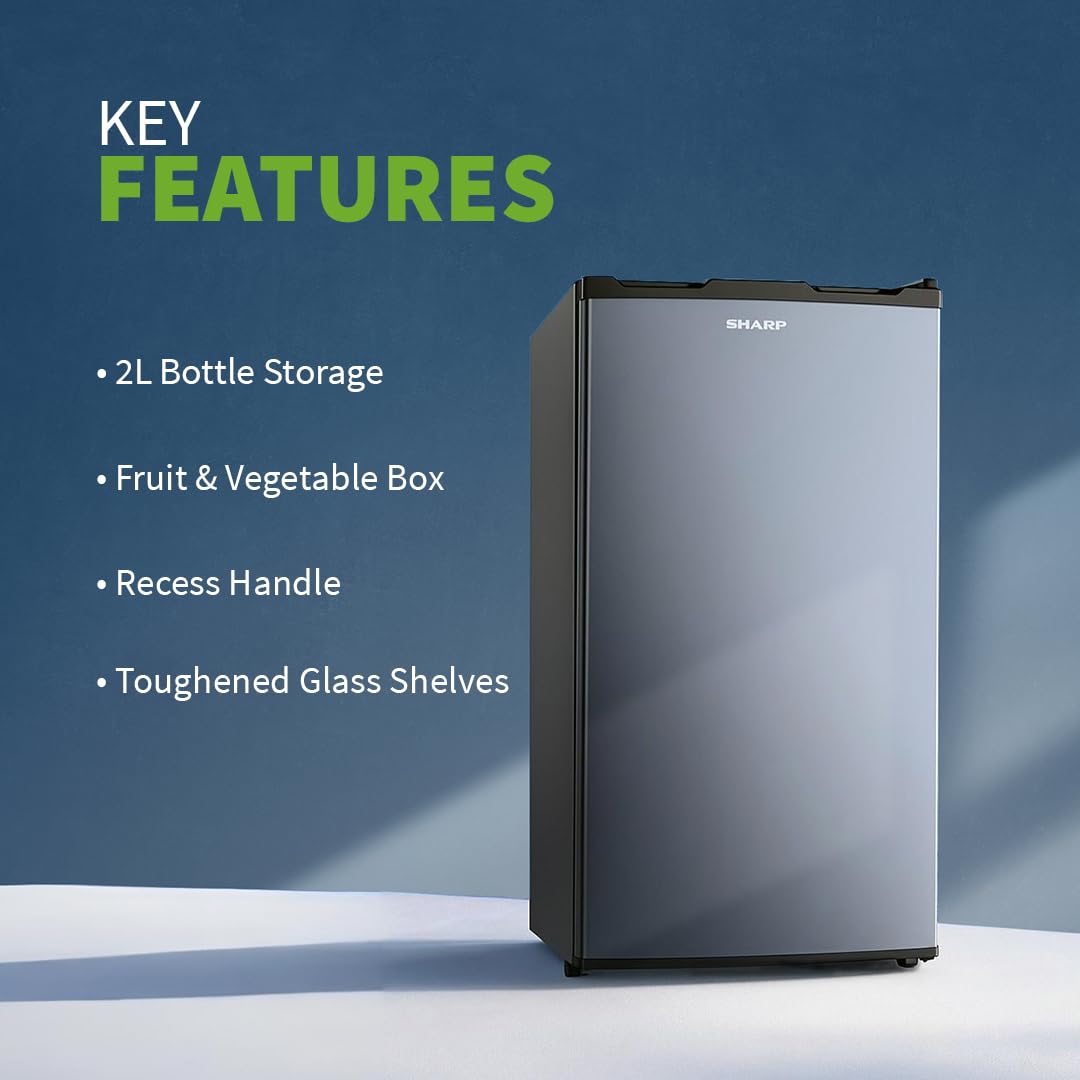 SHARP 92L Mini Single-Door Refrigerator | Toughened Glass Shelves | Japan 7-Shield Protection | SJ-MRW101N2-PSS