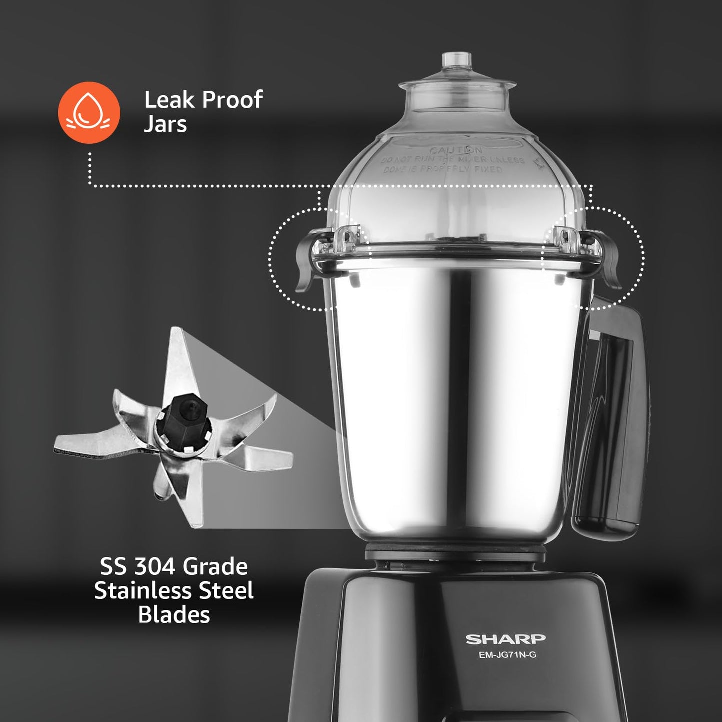 SHARP Juicer Mixer Grinder | Powerful Copper Motor | 4-Jar | Leakproof and Airtight Lid | Japan Quality | EM-JG