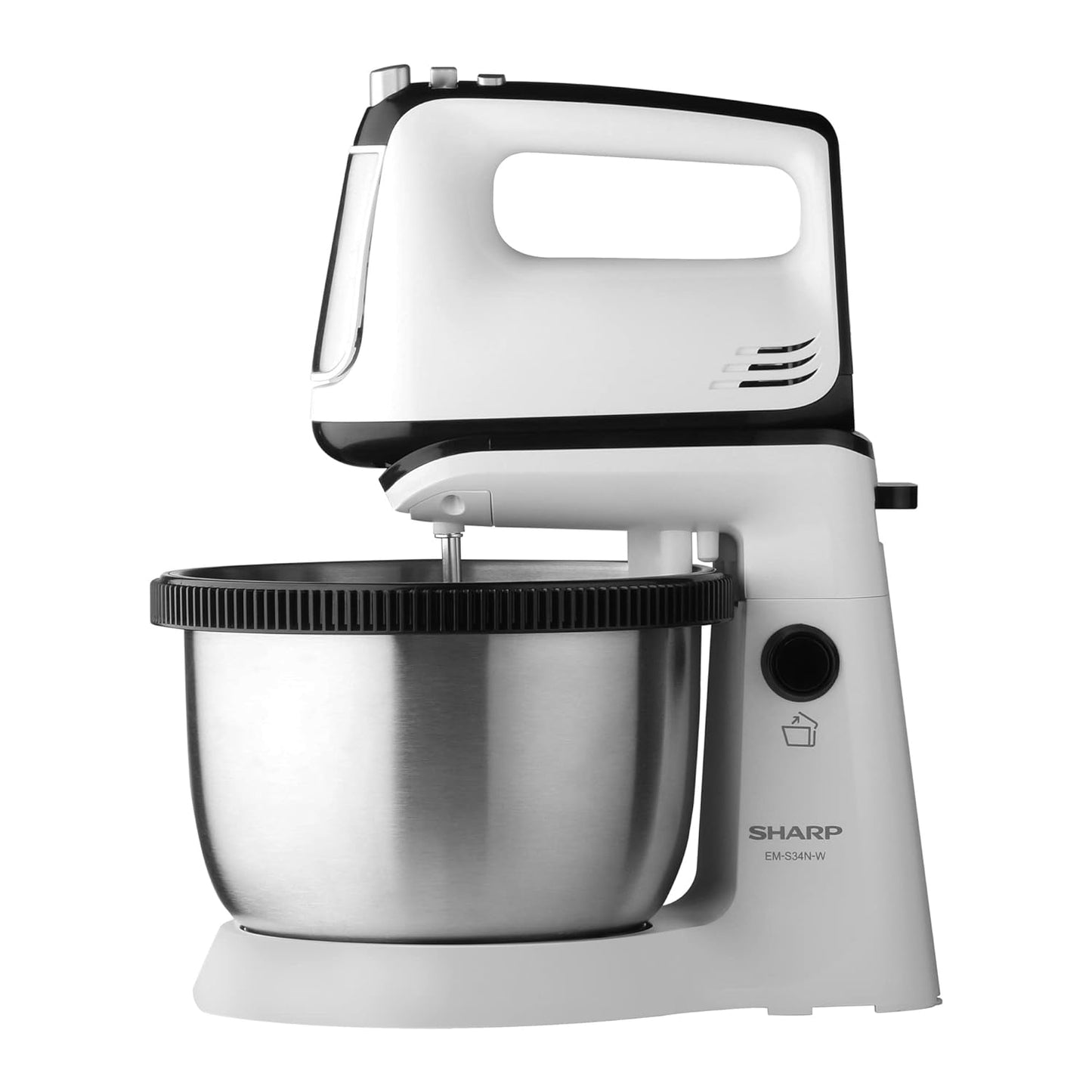 SHARP Stand Mixer | 300W, 5-Speed, Turbo Mode, 3.4L SS Bowl, Multiple Hooks for Whisking and Dough Making | EM-S34N-W