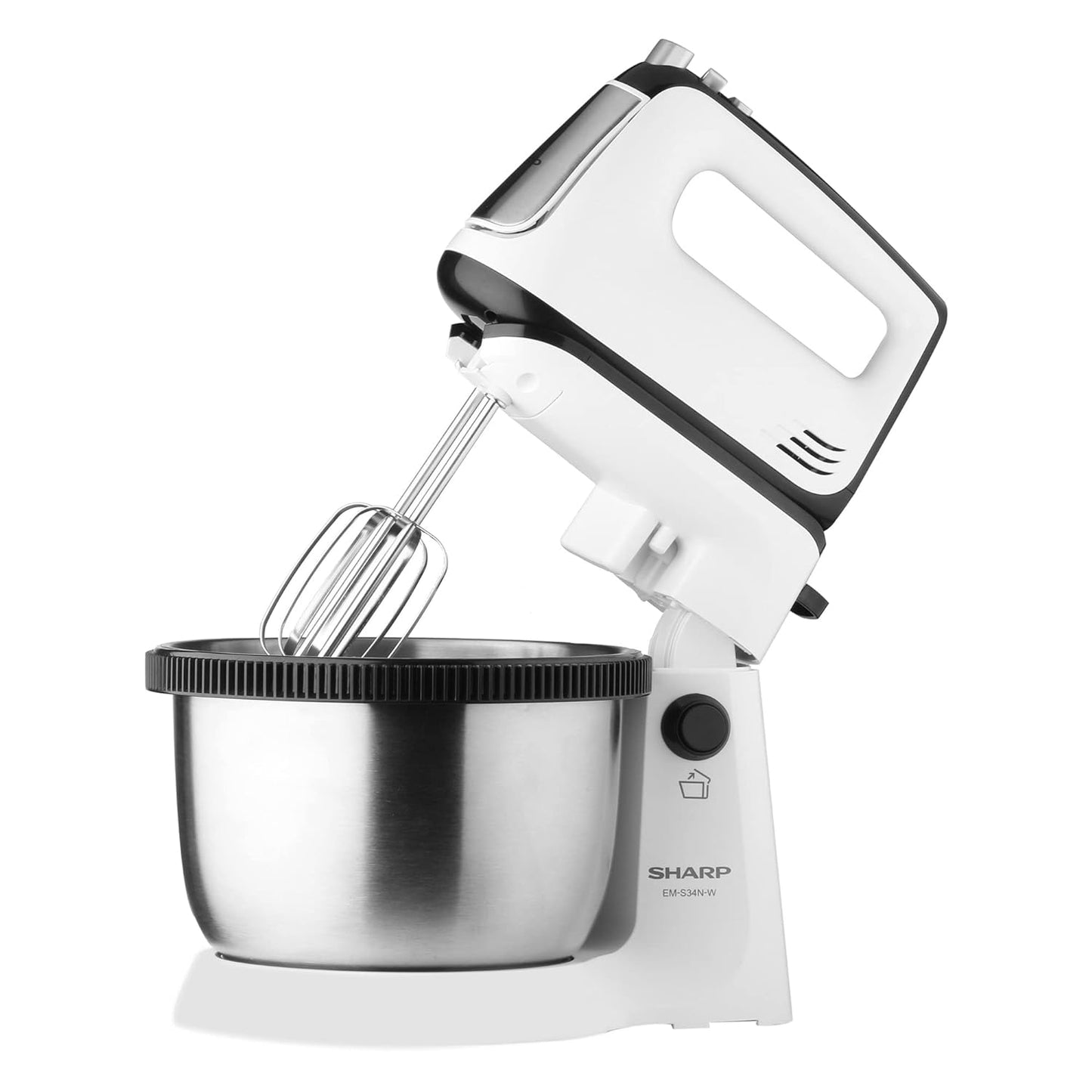 SHARP Stand Mixer | 300W, 5-Speed, Turbo Mode, 3.4L SS Bowl, Multiple Hooks for Whisking and Dough Making | EM-S34N-W