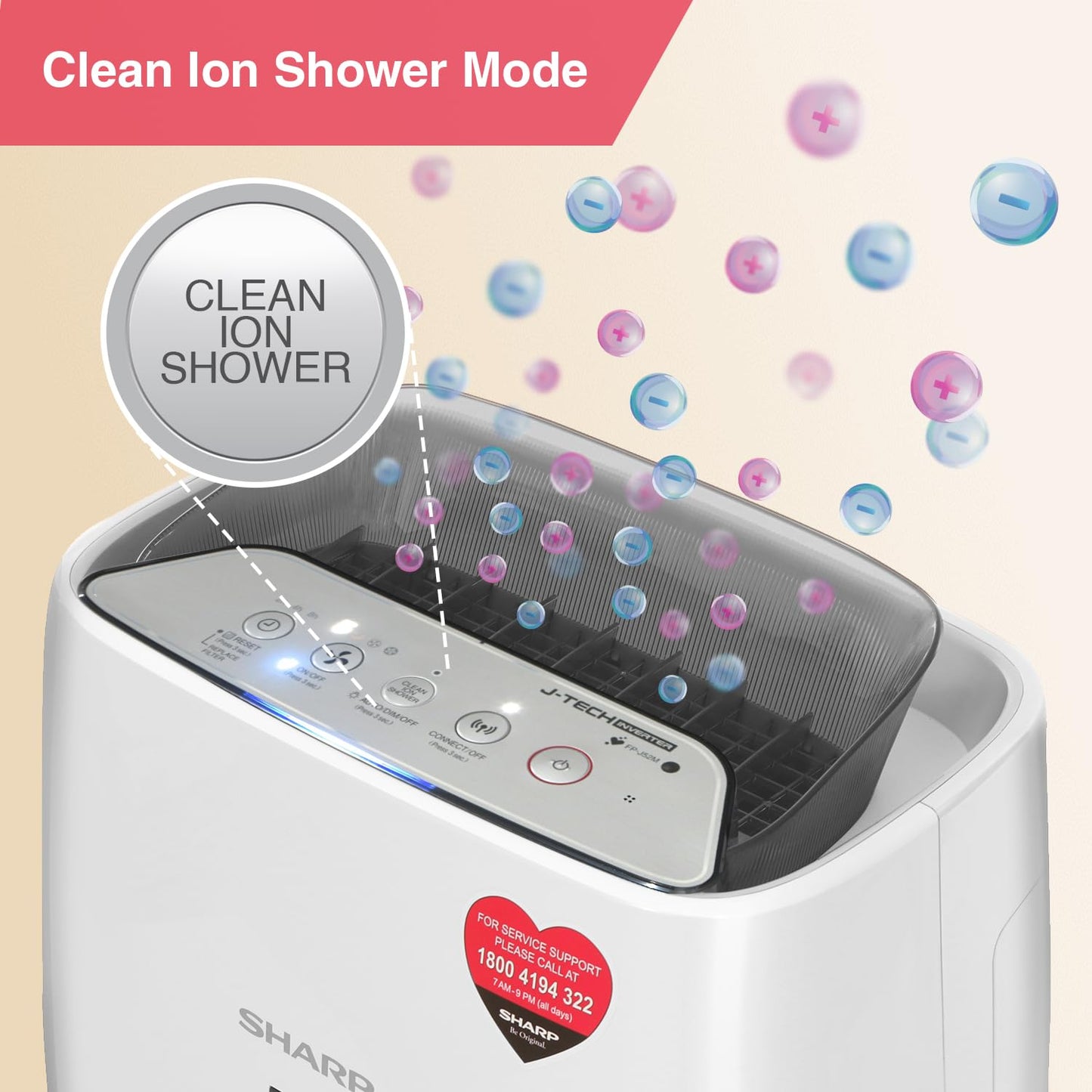 SHARP Air Purifier with Plasmacluster & WiFi | Removes 99.97% Pollutants - Bacteria, Virus, Mold, VOCs | PM2.5 Indicator | 4-Stage Filter | Japan Tech | 430 ft² | FP-J52M-W
