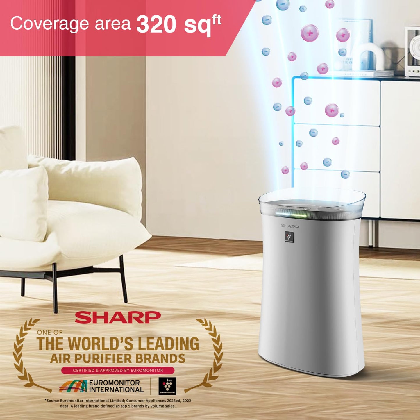 SHARP Air Purifier with Plasmacluster | Removes 99.97% Pollutants - Bacteria, Virus, Mold, VOCs | HEPA, Carbon & Pre Filter | Japan Tech | 320 sq.ft. | FP-F40E