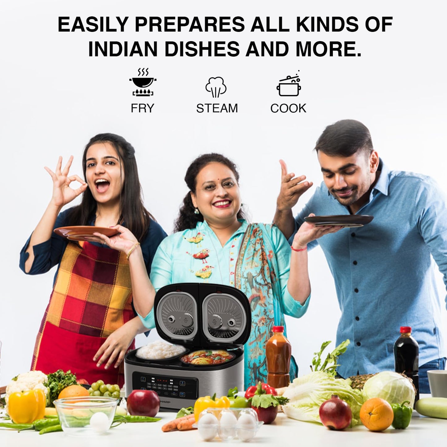 SHARP Electronic Twin Cooker | 5L Non-Stick Dual Pot Design | 12 Auto Cooking Modes | Japan Technology | KN-TC50VI-SL