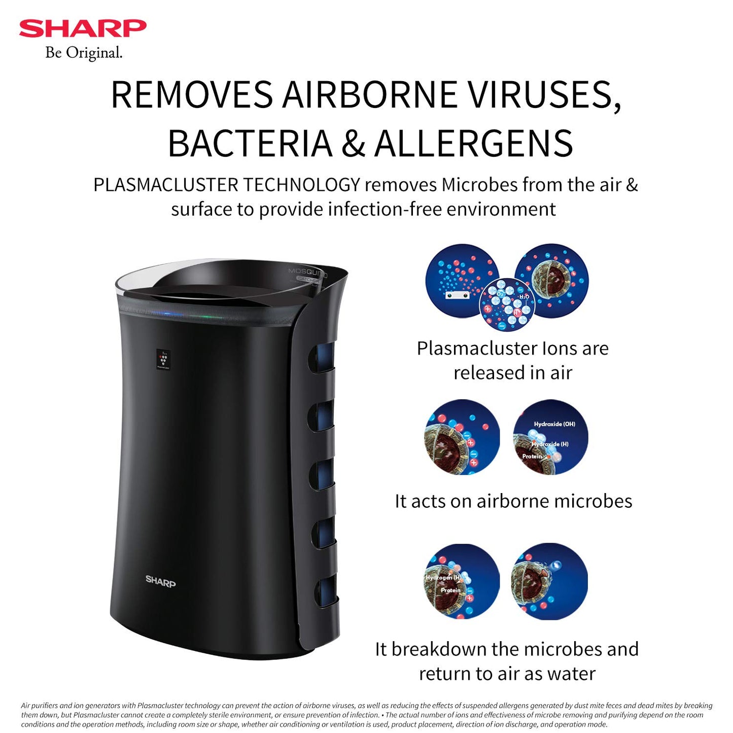 SHARP Room Air Purifier with Mosquito Catcher | Plasmacluster Tech - Removes Bacteria, Virus, Mold, VOCs | Japan Tech | 450 ft² | FP-GM50E-B