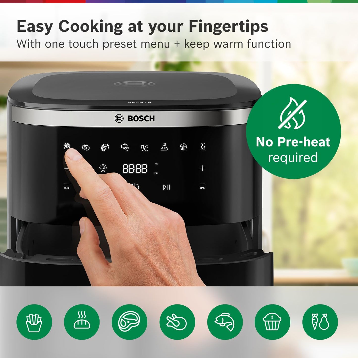 Bosch CrispMaxx 7.2L Air Fryer | Digital Touch Controls | 8 Functions | Illuminated Window | Shake Alarm | MAF671B0IN