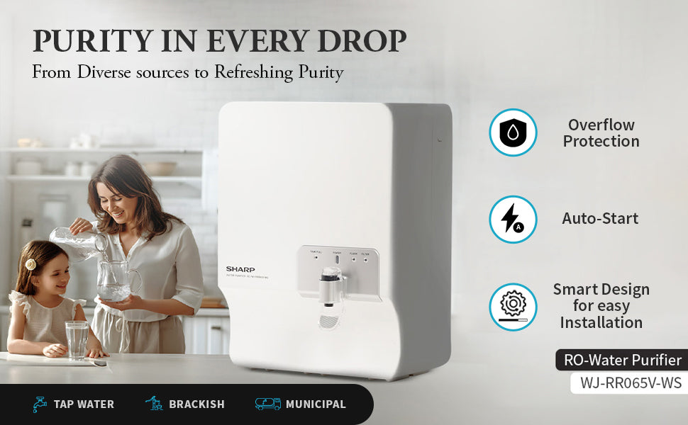 SHARP RO + UV Water Purifier | 7-Stage Purification & CeroSilver Technology | 7 Litre Storage | WJ-RR065V-WS