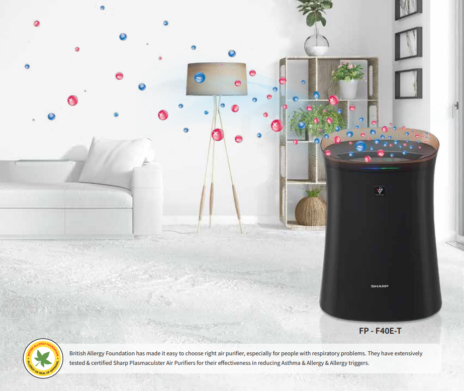 SHARP Air Purifier with Plasmacluster | Removes 99.97% Pollutants - Bacteria, Virus, Mold, VOCs | HEPA, Carbon & Pre Filter | Japan Tech | 320 sq.ft. | FP-F40E