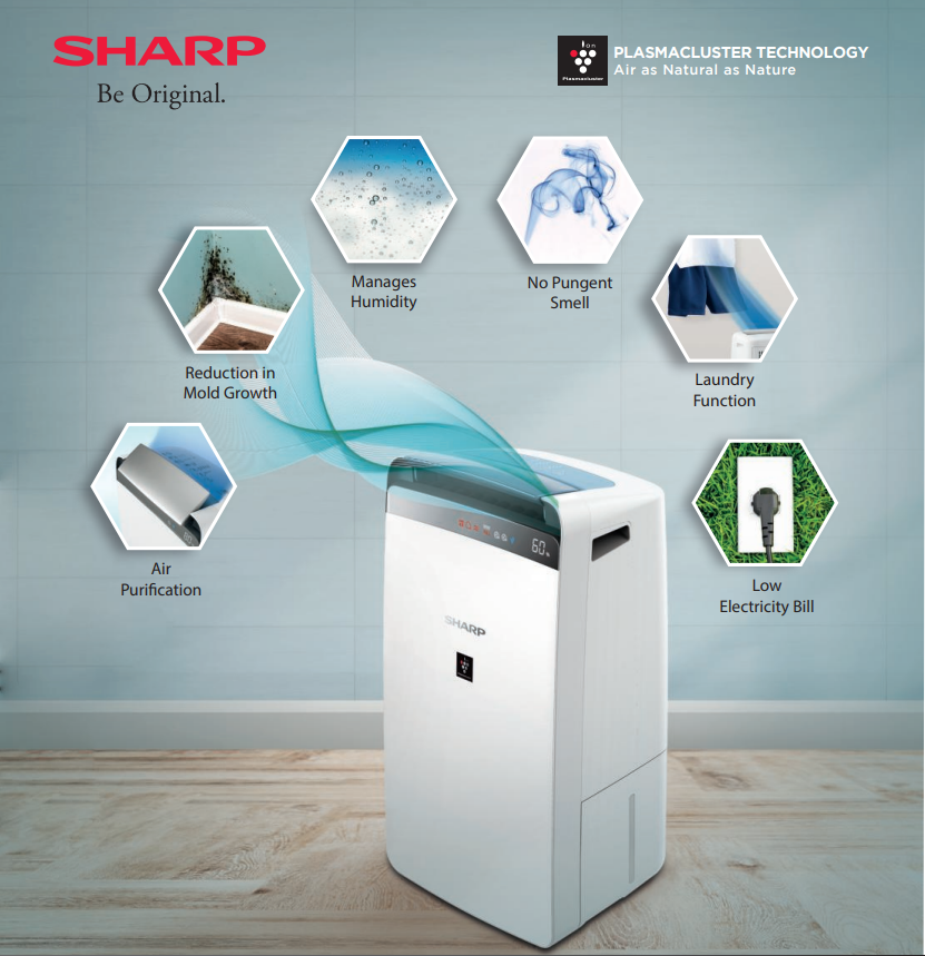 SHARP Air Purifier with Dehumidifier with Plasmacluster | Removes 99.97% Pollutants - Bacteria, Virus, Mold, VOCs | HEPA, Carbon & Pre Filter | Japan Tech | 550 ft² | DW-J20FM-W