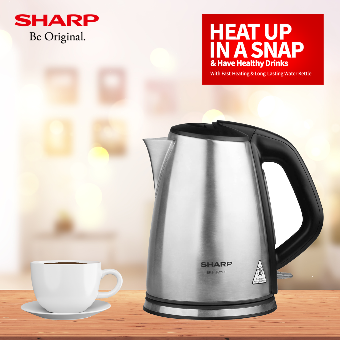 SHARP Stainless Steel Electric Kettle 1.8 Litre Electric Kettle | Auto-Cut function, Auto Lid Open | Japan Quality | EKJ-18WN-S