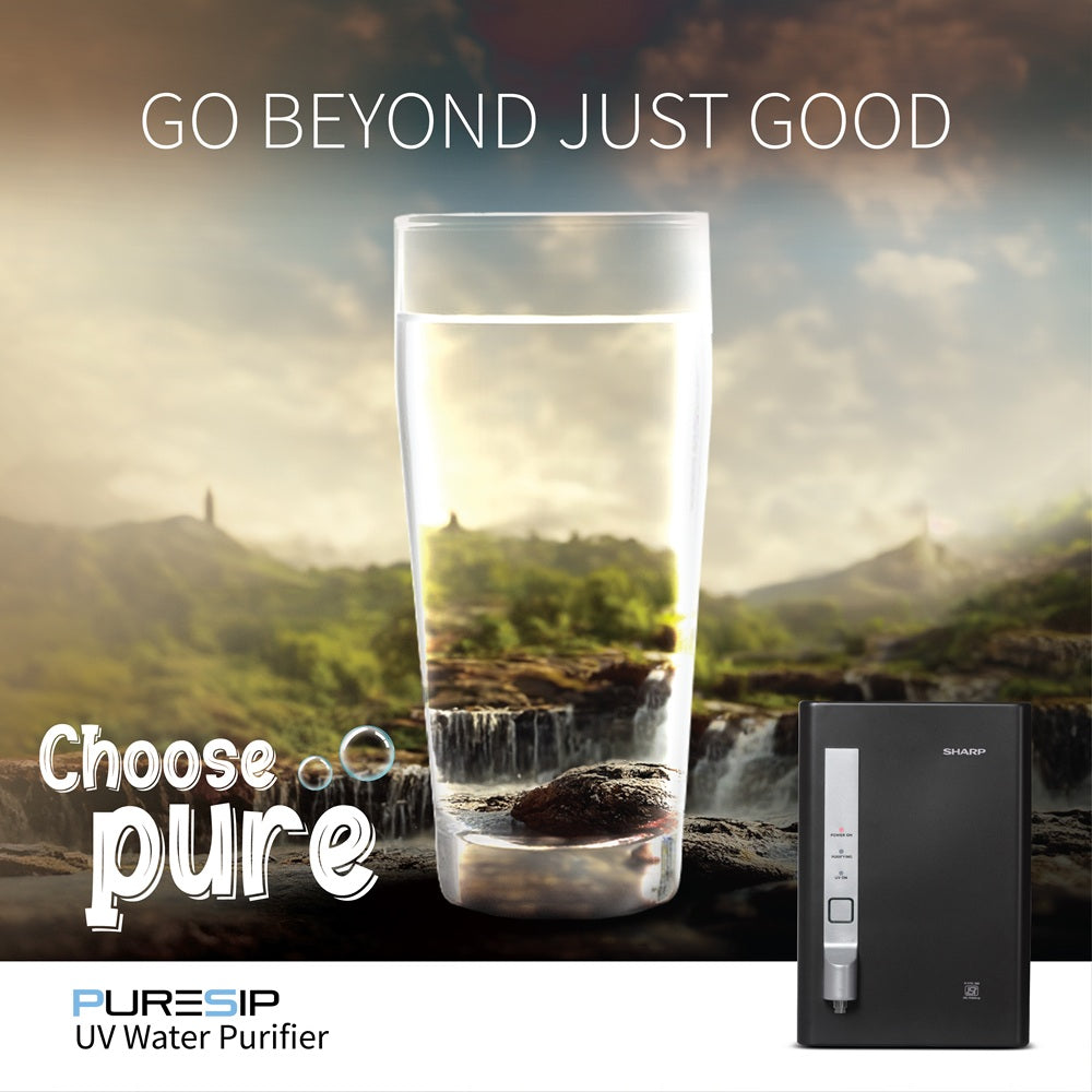 SHARP PureSip UV Water Purifier | 5-Stage Filtration & CeroSilver Technology | WJ-US004B-ES