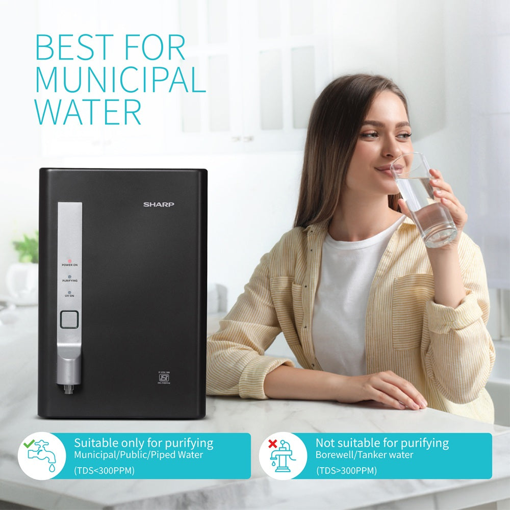 SHARP PureSip UV Water Purifier | 5-Stage Filtration & CeroSilver Technology | WJ-US004B-ES