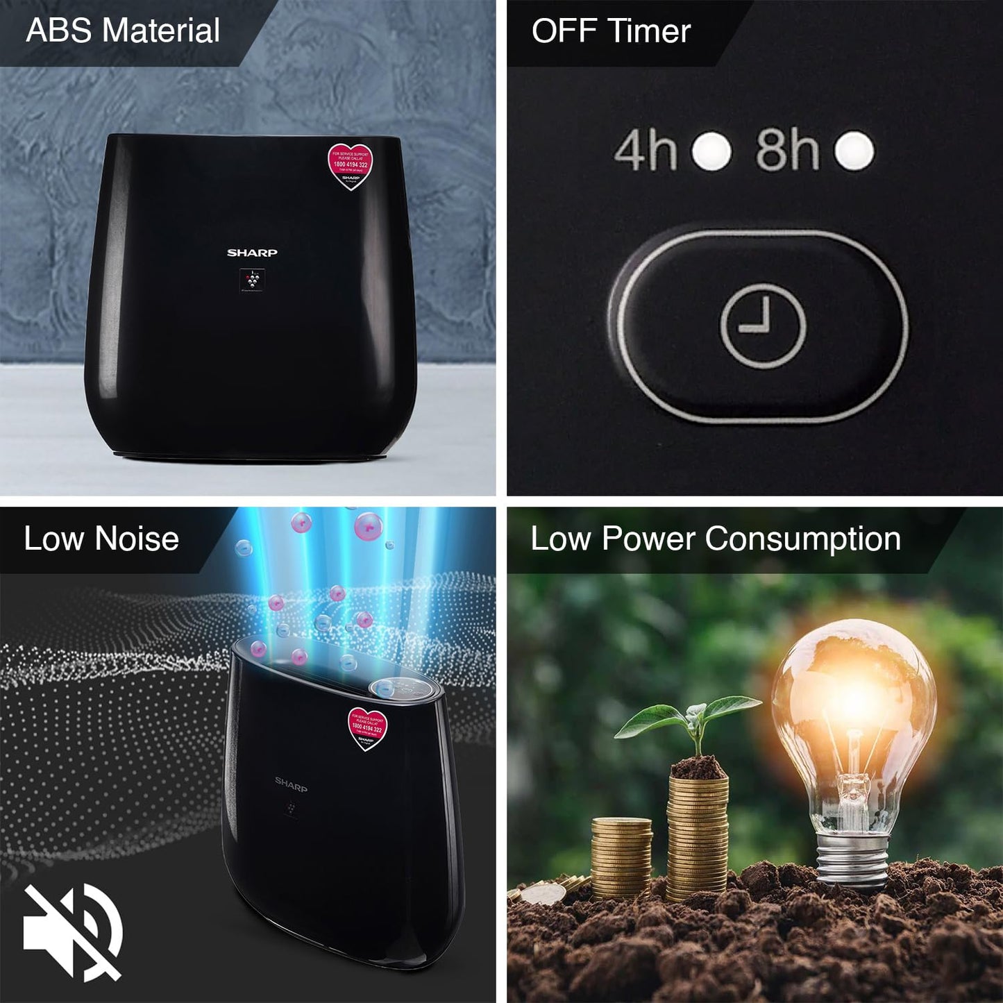 SHARP Air Purifier with Plasmacluster | Removes 99.97% Pollutants - Bacteria, Virus, Mold, VOCs | HEPA, Carbon & Pre Filter | Japan Tech | 250 ft² | FP-J30M-B