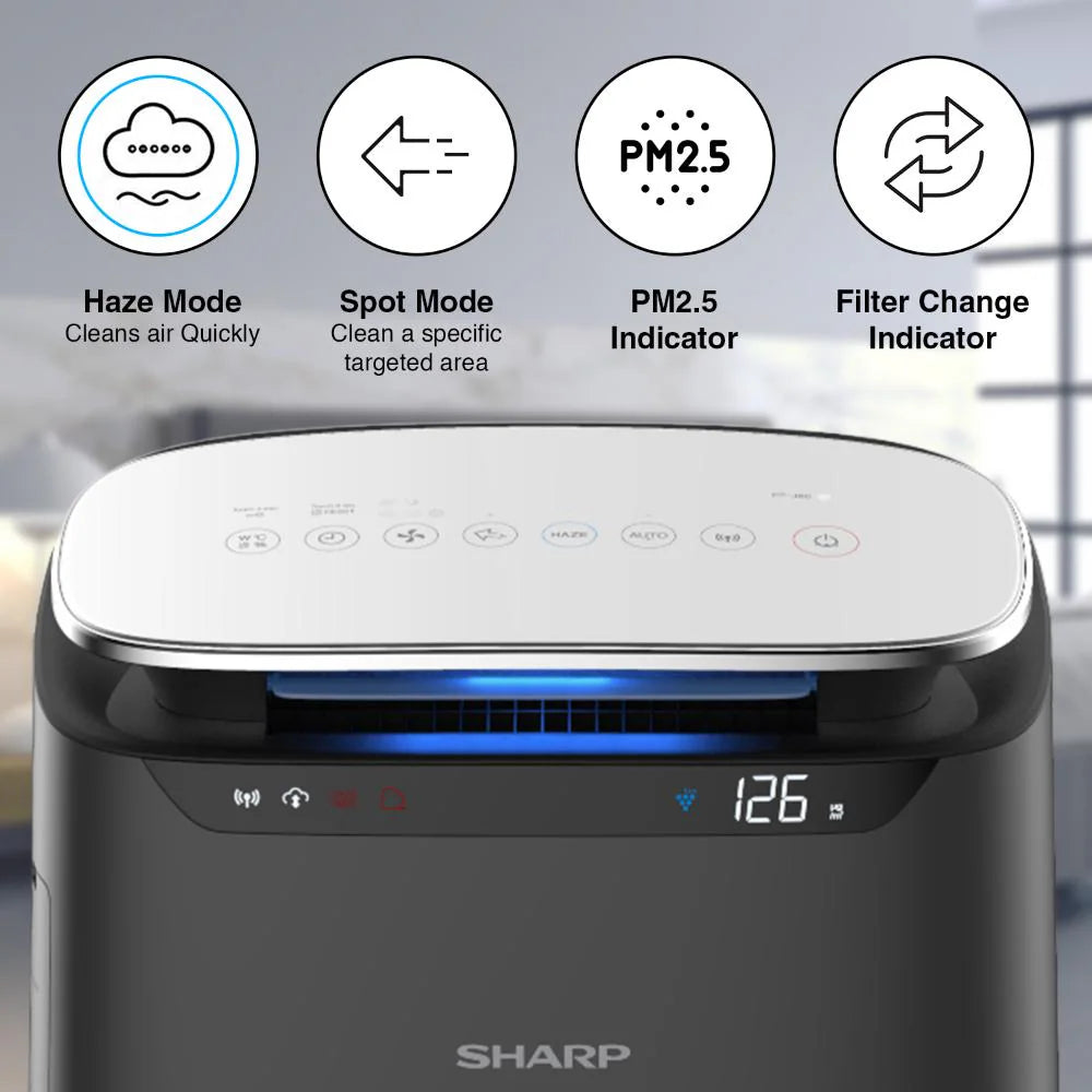 SHARP Air Purifier with Plasmacluster | Removes 99.97% Pollutants - Bacteria, Virus, Mold, VOCs | PM2.5 Indicator | 4-Stage Filter | Japan Tech | 680 ft² | FP‑J80M‑H