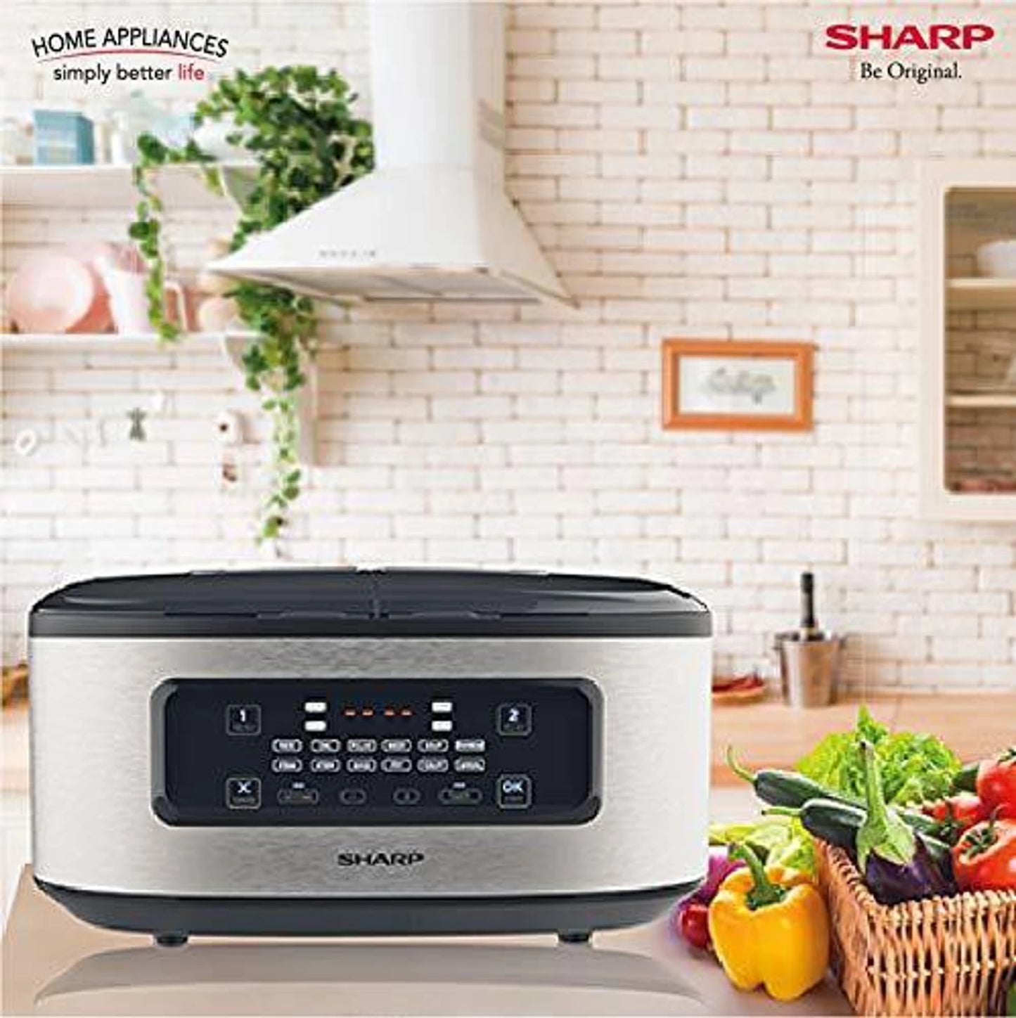 SHARP Electronic Twin Cooker | 5L Non-Stick Dual Pot Design | 12 Auto Cooking Modes | Japan Technology | KN-TC50VI-SL