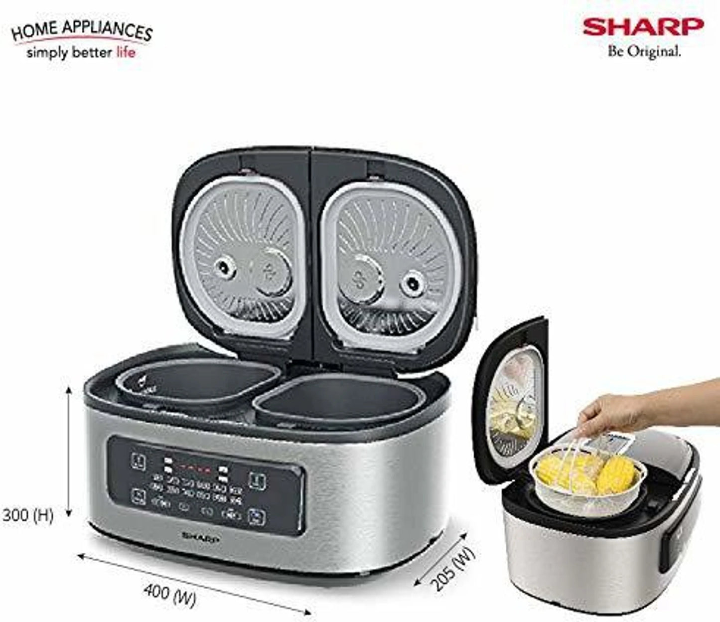 SHARP Electronic Twin Cooker | 5L Non-Stick Dual Pot Design | 12 Auto Cooking Modes | Japan Technology | KN-TC50VI-SL