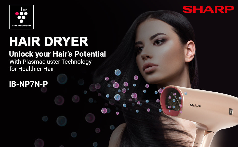 SHARP 1800W Foldable Hair Dryer | Plasmacluster Technology | Precision Modelling Nozzle | IB-NP7N-P