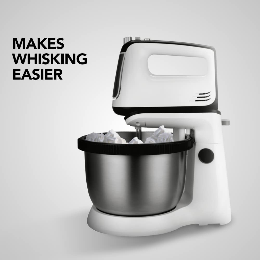 SHARP Stand Mixer | 300W, 5-Speed, Turbo Mode, 3.4L SS Bowl, Multiple Hooks for Whisking and Dough Making | EM-S34N-W