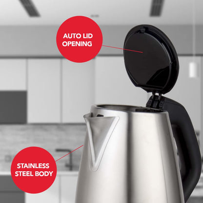 SHARP Stainless Steel Electric Kettle 1.8 Litre Electric Kettle | Auto-Cut function, Auto Lid Open | Japan Quality | EKJ-18WN-S