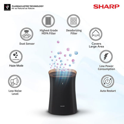 SHARP Air Purifier with Plasmacluster | Removes 99.97% Pollutants - Bacteria, Virus, Mold, VOCs | HEPA, Carbon & Pre Filter | Japan Tech | 320 sq.ft. | FP-F40E