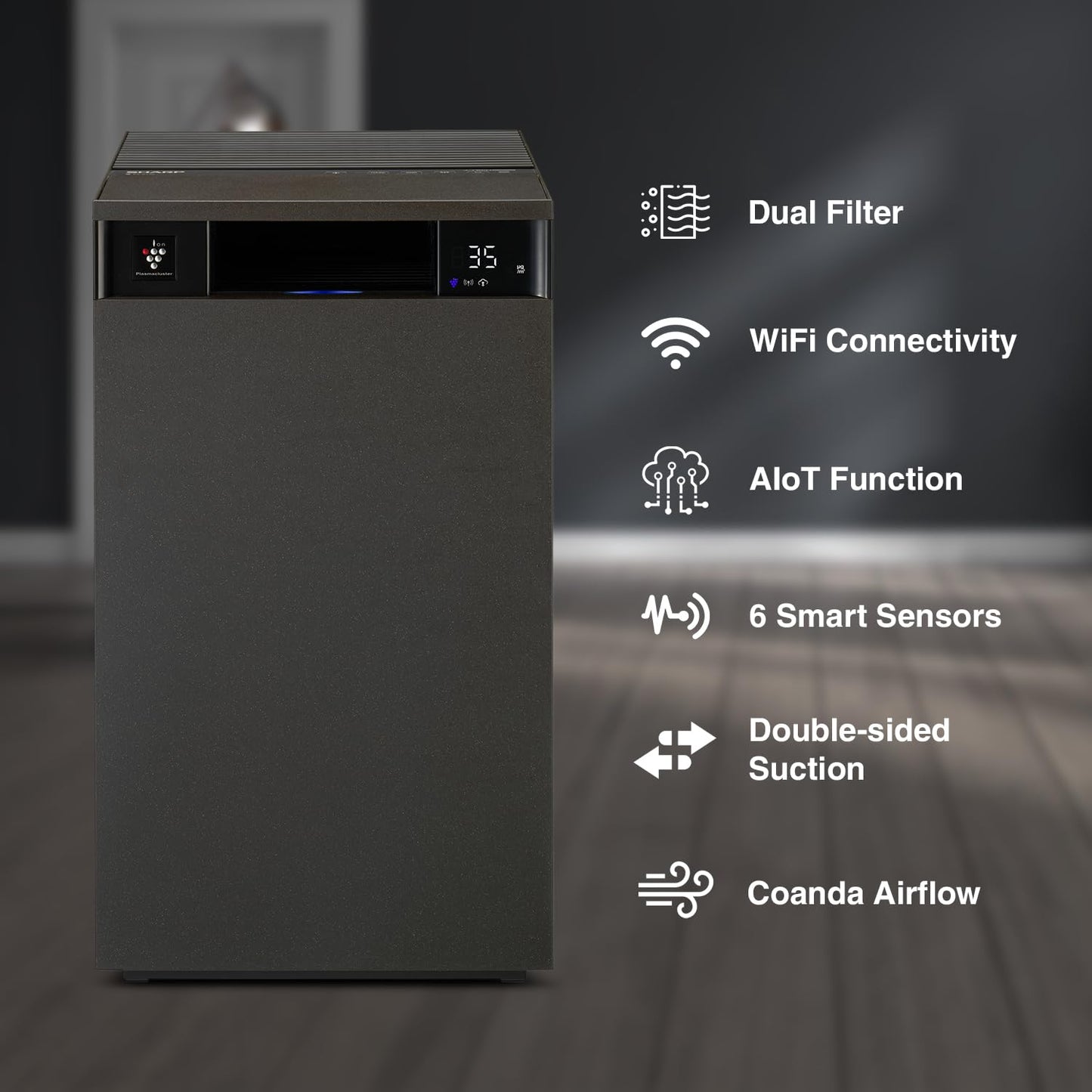 SHARP PureFit Air Purifier with Plasmacluster | Removes 99.97% Pollutants - Bacteria, Virus, Mold, VOCs | 4-Stage Filters  | Japan Technology | 930 sq.ft. | FX-S120M-H