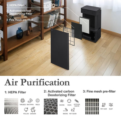 SHARP Air Purifier with Dehumidifier with Plasmacluster | Removes 99.97% Pollutants - Bacteria, Virus, Mold, VOCs  | HEPA, Carbon & Pre Filter | Japan Tech | 830 ft² | DW‑T30FM