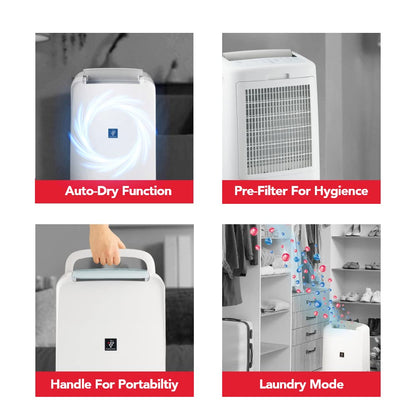 SHARP Compact Dehumidifier for Home & Office with Plasmacluster | Removes Bacteria, Virus, Mold, VOCs | Japan Technology |  250 ft² | DW-P10M-W