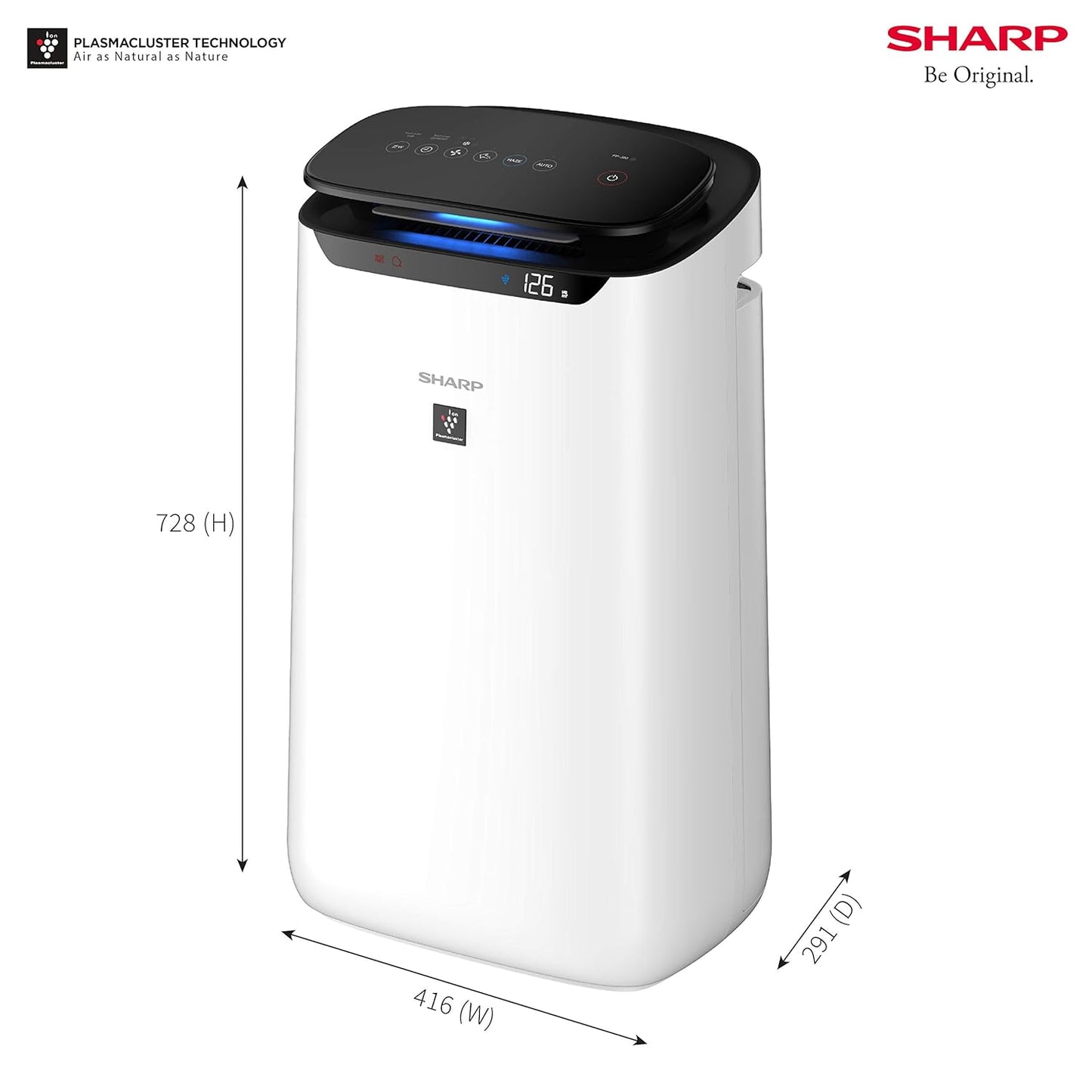 SHARP Air Purifier with Plasmacluster | Removes 99.97% Pollutants - Bacteria, Virus, Mold, VOCs | PM2.5 Indicator | 4-Stage Filter | Japan Tech |  550 ft² | FP‑J60M‑W