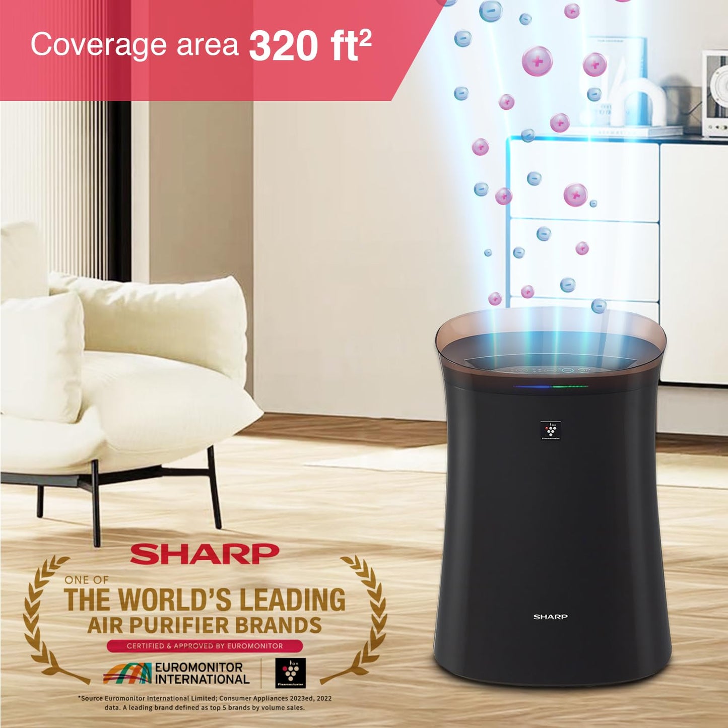 SHARP Air Purifier with Plasmacluster | Removes 99.97% Pollutants - Bacteria, Virus, Mold, VOCs | HEPA, Carbon & Pre Filter | Japan Tech | 320 sq.ft. | FP-F40E