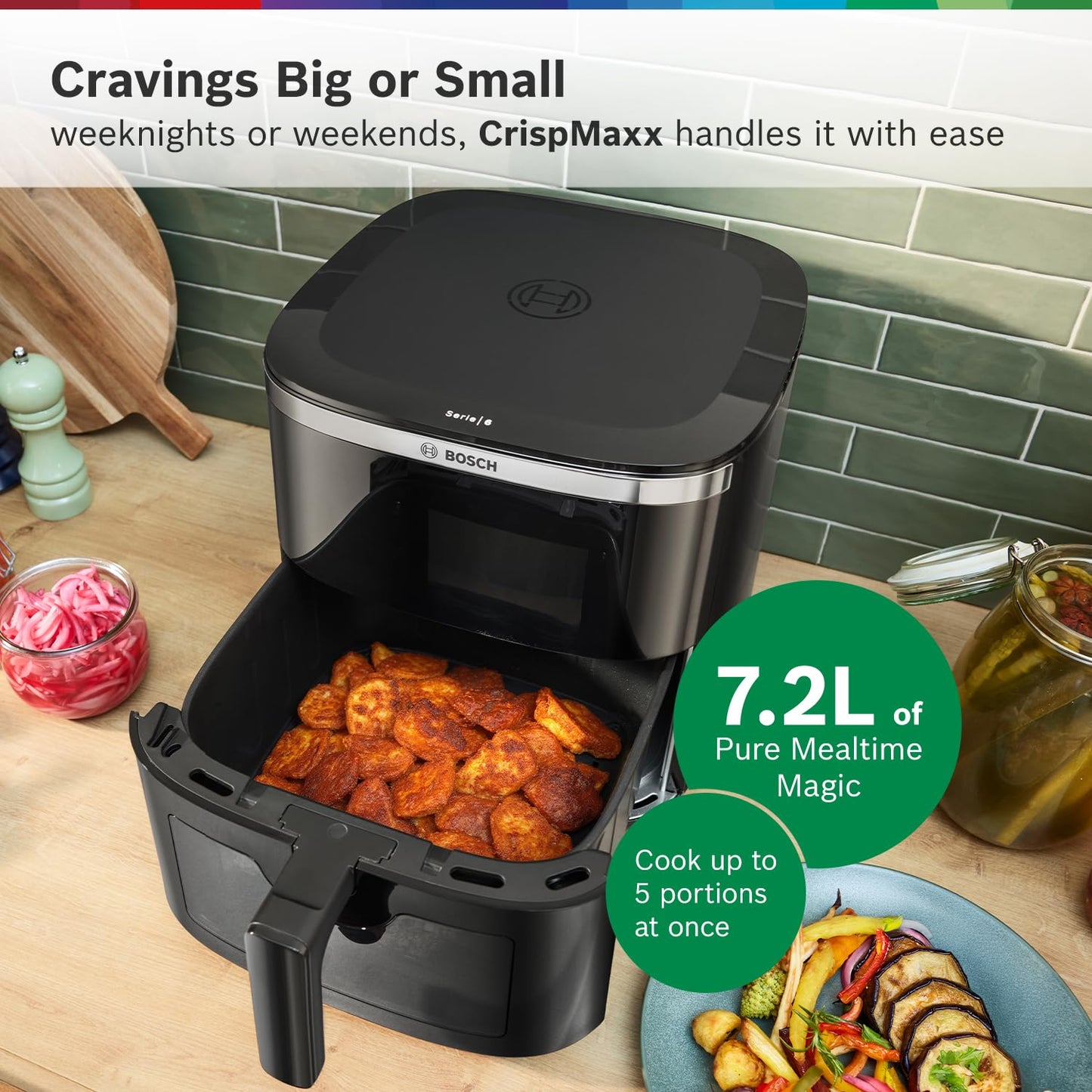 Bosch CrispMaxx 7.2L Air Fryer | Digital Touch Controls | 8 Functions | Illuminated Window | Shake Alarm | MAF671B0IN
