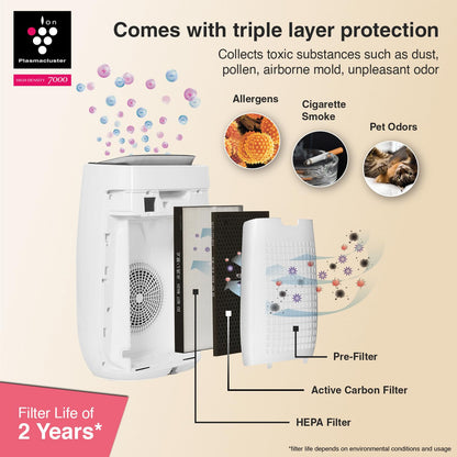 SHARP Air Purifier with Plasmacluster & WiFi | Removes 99.97% Pollutants - Bacteria, Virus, Mold, VOCs | PM2.5 Indicator | 4-Stage Filter | Japan Tech | 430 ft² | FP-J52M-W
