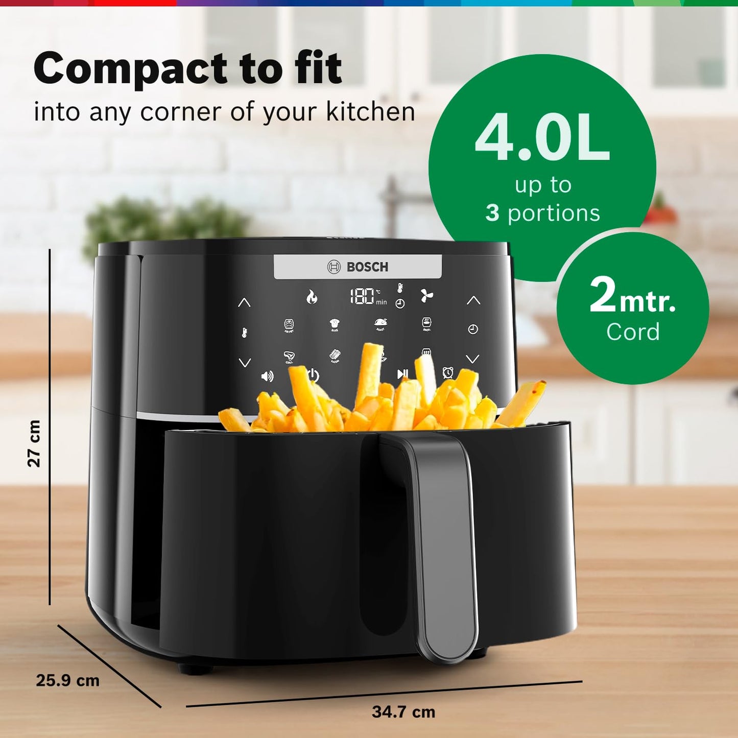 Bosch CrispMaxx 4L Air Fryer | Digital Touch Controls | 6 Presets + Keep Warm | MAF240B0IN