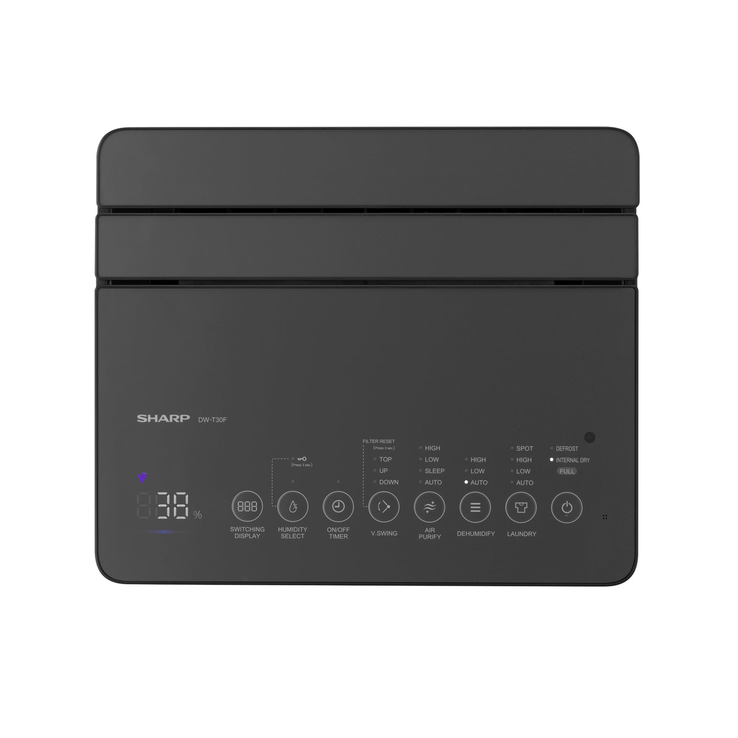 SHARP Air Purifier with Dehumidifier with Plasmacluster | Removes 99.97% Pollutants - Bacteria, Virus, Mold, VOCs  | HEPA, Carbon & Pre Filter | Japan Tech | 830 ft² | DW‑T30FM